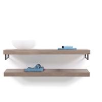 Looox Wooden Base Shelf Duo 140 cm, eiken old grey, Handdoekhouders geborsteld rvs - thumbnail