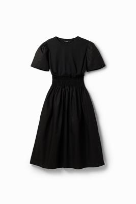 Gecombineerde effen midi-jurk - BLACK - S