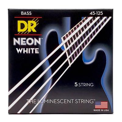 DR Strings NWB5-45 Neon White Bassnaren 5-Snarig Coated (45-125) Medium - Aanbieding