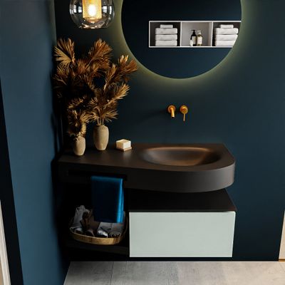 MONDIAZ RIVA 100cm badmeubel onderkast / planchet kleur Greey met 1 lade. Wastafel DULCET rechts 0 kraangaten kleur Urban. MONDIAZ RIVA 100cm badmeubel onderkast / planchet kleur Greey met 1 lade. Wastafel DULCET rechts 0 kraangaten kleur Urban.