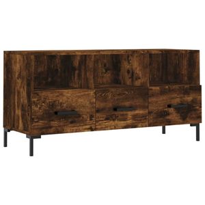 The Living Store TV-meubel - Gerookt eiken - 102 x 36 x 50 cm - Bewerkt hout en ijzer