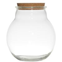 Glazen voorraadpot/snoeppot/terrarium vaas met kurk dop - 19 x 21.5 cm - Bewaarpot/Opslagpot - thumbnail