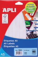 Apli witte etiketten Print & Write ft 13 x 50 mm (b x h), 600 stuks, 40 per blad (1863) Apli witte etiketten Print & Write ft 13 x 50 mm (b x h), 600 stuks, 40 per blad (1863)