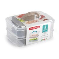 Lunch en Vleeswaren bewaarbakjes - transparant - 24 x 16 x 11 cm - 2 lagen - broodbeleg vershouddoos