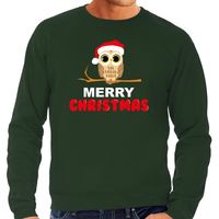 Leuke dieren Kersttrui christmas uil Kerst sweater groen voor heren - thumbnail