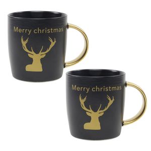 2x stuks kerst thema mokken/bekers zwart/goud Merry Christmas 350 ml