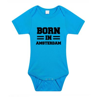 Born in Amsterdam cadeau baby rompertje blauw jongens