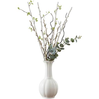 Gerimport bloemenvaas Sarayu stripe - wit - keramiek - 14 x 27 cm