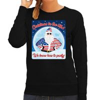 Foute Amerika kersttrui Christmas in USA zwart voor dames - thumbnail