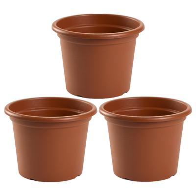 Plasticforte Plantenpot - 3x - bruin - rond - D25 x H19 cm - kunststof