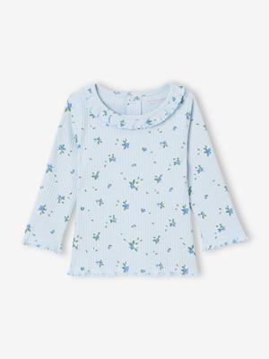 Babyshirt van ribtricot met lange mouwen hemelsblauw