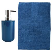 MSV badkamer droogloop mat - Napoli - 45 x 70 cm - met bijpassend zeeppompje - donkerblauw - Badmatjes - thumbnail