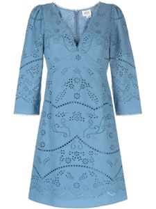 Marchesa Rosa robe courte à broderies anglaises - Bleu