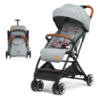 Opvouwbare Kinderwagen met Verstelbare Rugleuning en Voetensteun Intrekbare Zonnekap Schokabsorberende Achterwielen Blauw /Grijs