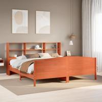 Bed met boekenkast zonder matras grenenhout wasbruin 180x200 cm