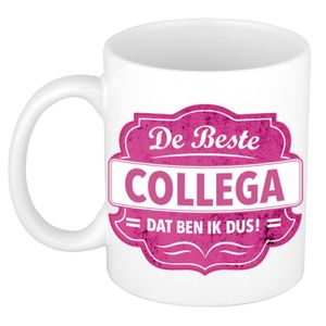 De beste collega dat ben ik dus cadeau mok / beker wit met roze embleem 300 ml