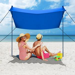 Strandparasol Lichtgewicht Strandtent met Draagtas en 4 Zandzakken Grote Zonnescherm voor Strand Kamperen en Vissen Blauw