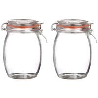 Weckpot/inmaakpot - 2x - 1L - glas - met beugelsluiting - D10 x H17 cm