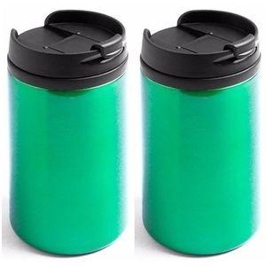 2x Warmhoudbekers metallic/warm houd bekers groen 320 ml