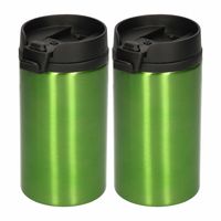 2x Warmhoudbekers metallic/warm houd bekers groen 320 ml