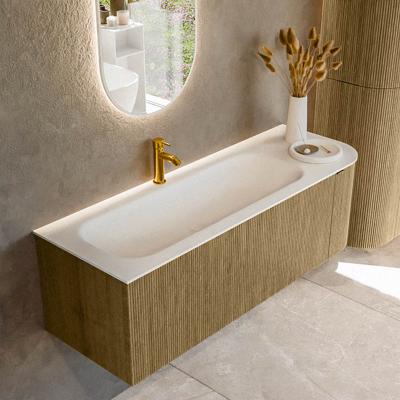 Badmeubel Mondiaz Kurve | 135 cm cm | Meubelkleur Dusk | Wastafelkleur Talc | Solid surface | Wasbak links zijde spoelbak | 1 kraangat