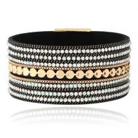 DEJA Brede Armband goudkleurig met kristallen in zwart