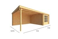 Blokhut met overkapping Els 700 cm bij 350 cm diep Lessenaarsdak - Warentuin collection