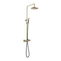 Hotbath Cobber Opbouw Regendoucheset Met Thermostaatkraan Met 20cm Ronde Hoofddouche en Staafhanddouche Geborsteld Messing