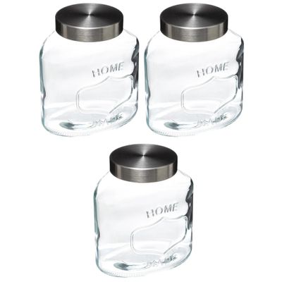 3x stuks voorraadbussen/voorraadpotten 1L glas met RVS deksel