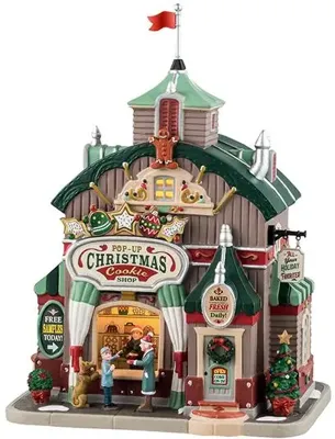 Lemax pop-up christmas cookie shop verlicht kersthuisje Caddington Village 2025
