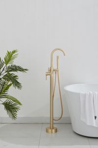 Vrijstaande badkraan SaniClear Brass | Hoogte uitloop 100 cm | Draaibare uitloop | Mengkraan | Rond | Goud