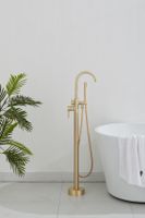 Vrijstaande badkraan SaniClear Brass | Hoogte uitloop 100 cm | Draaibare uitloop | Mengkraan | Rond | Goud