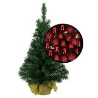 Mini kerstboom/kunst kerstboom H75 cm inclusief kerstballen donkerrood - thumbnail