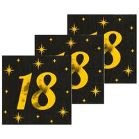 Verjaardag feest servetten - leeftijd 18 jaar - 48x stuks - zwart/goud - sterren - 33 x 33 cm