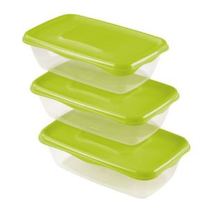 Vershoudbakjes Hega - set van 3x stuks - 0.9 liter - transparant/groen - L20 x B12 x H8 cm