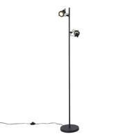 QAZQA Industriële vloerlamp zwart 2-lichts - Suplux