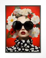 Urban Cotton Wandkleed 'Red Flower' 110 x 145cm in Floating Frame - black Urban Cotton Wandkleed 'Red Flower' 110 x 145cm in Floating Frame - black