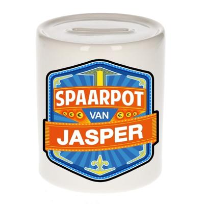 Kinder spaarpot met naam - Jasper - keramiek - met dop - wit - Sparen - Spaargeld van Jasper