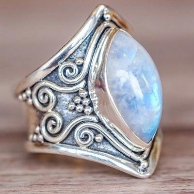 Vintage zilveren grote stenen ring voor Vrouwenmode Bohemian Boho sieraden Ringmaat: 10