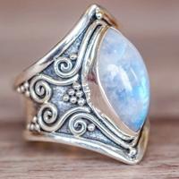 Vintage zilveren grote stenen ring voor Vrouwenmode Bohemian Boho sieraden Ringmaat: 10