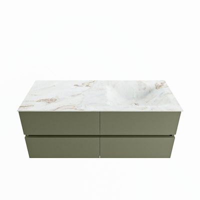 MONDIAZ VICA-DLUX 120cm badmeubel onderkast Army 4 lades. Inbouw wastafel CLOUD rechts 1 kraangat, kleur Frappe.