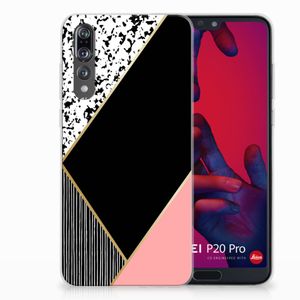 Huawei P20 Pro TPU Hoesje Zwart Roze Vormen