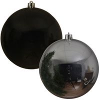 Kerstversieringen set van 6x grote kunststof kerstballen zwart en zilver 14 cm glans