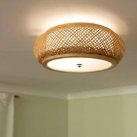 Plafondlamp gevlochten bamboe E27 fitting &apos;Louis&apos; 40 cm
