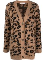 Valentino Garavani cardigan à motif léopard en intarsia - Marron