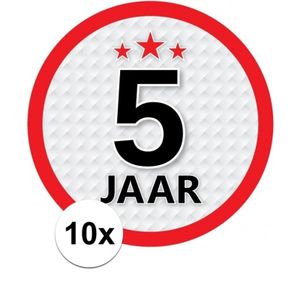 10x 5 Jaar leeftijd stickers rond verjaardag versiering   -