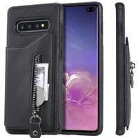 Voor Galaxy S10 plus effen kleur dubbele gesp rits schokbestendige beschermhoes (zwart)