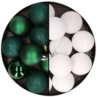 24x stuks kunststof kerstballen mix van donkergroen en wit 6 cm - Kerstbal