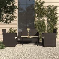 4-delige Loungeset met kussens poly rattan zwart