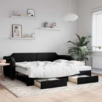 Slaapbank met onderschuifbed en lades 90x190 cm stof zwart